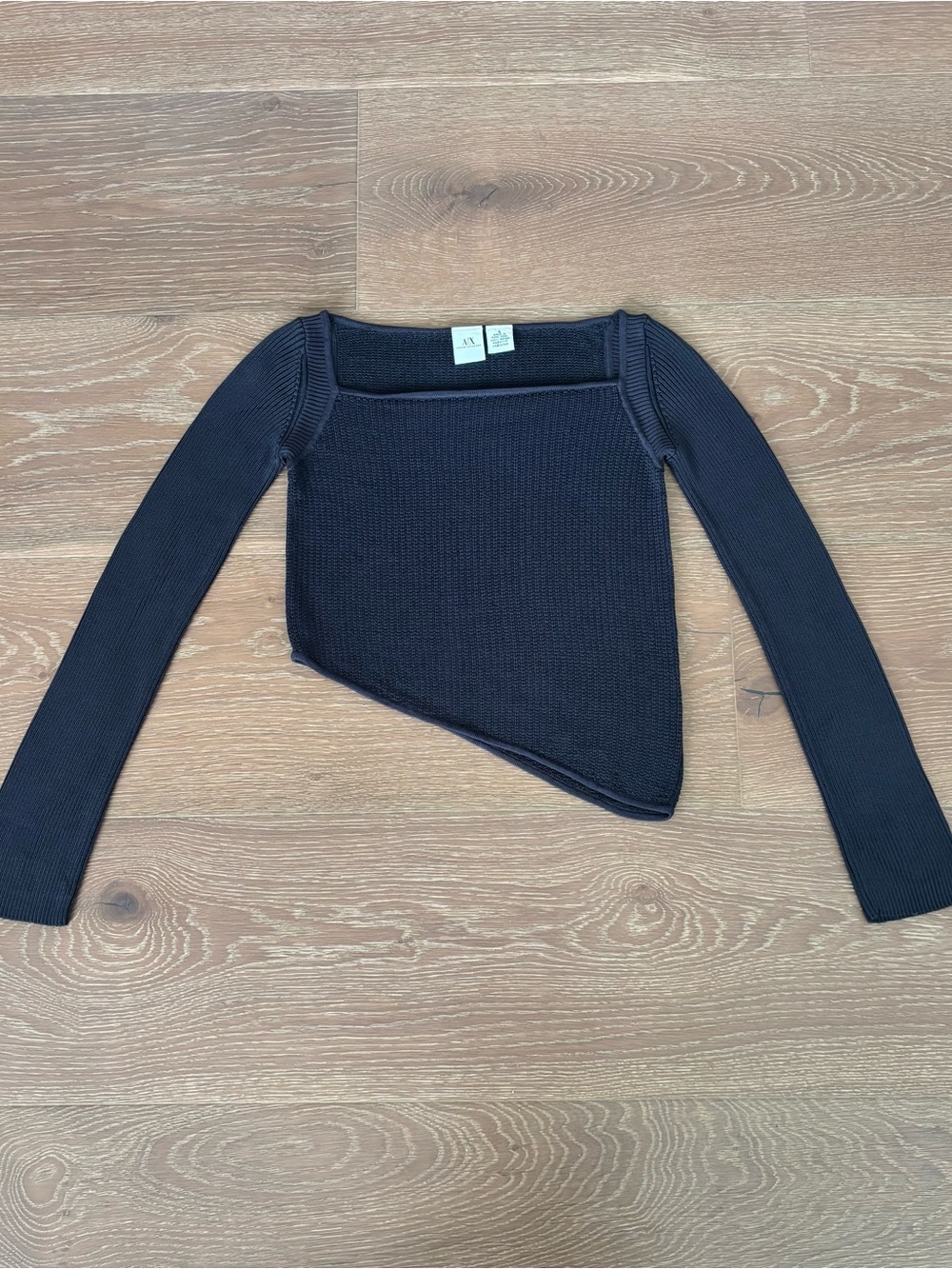 Armani Exchange AX Navy Asymmetrical Knit Crop Top | Long Sleeve | Size Small